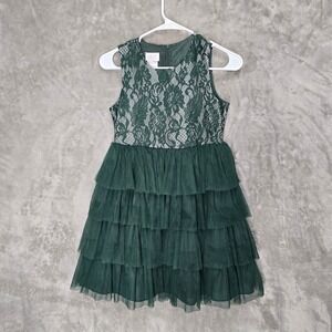 Tween Girl Size 12 IRIS & IVY Green Lace Tulle Tiered Party Dress Holiday
